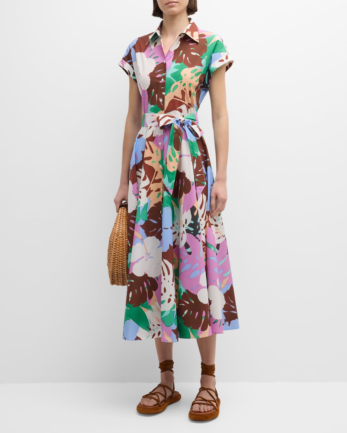 Shop Sara Roka Danielle85 Floral-print Poplin Midi Shirtdress In Jardin Tropical
