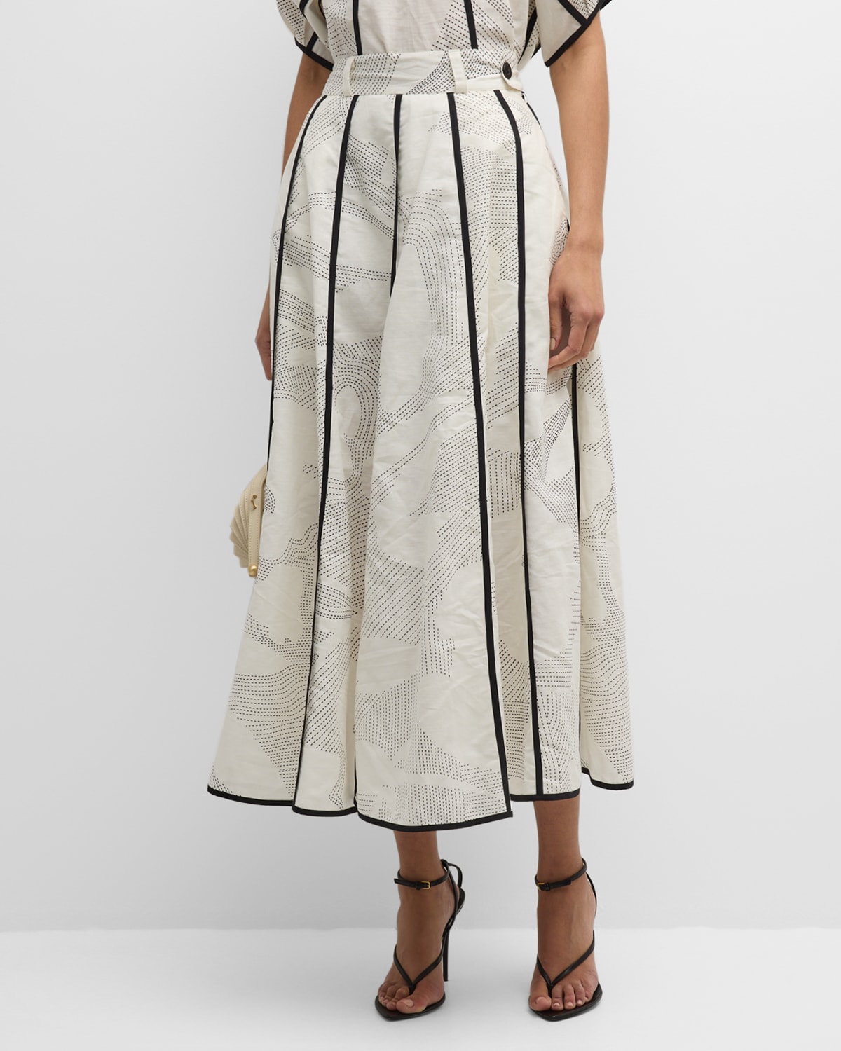 Lovebirds Chiaroscuro Printed Seamed A-line Midi Skirt In Ivory