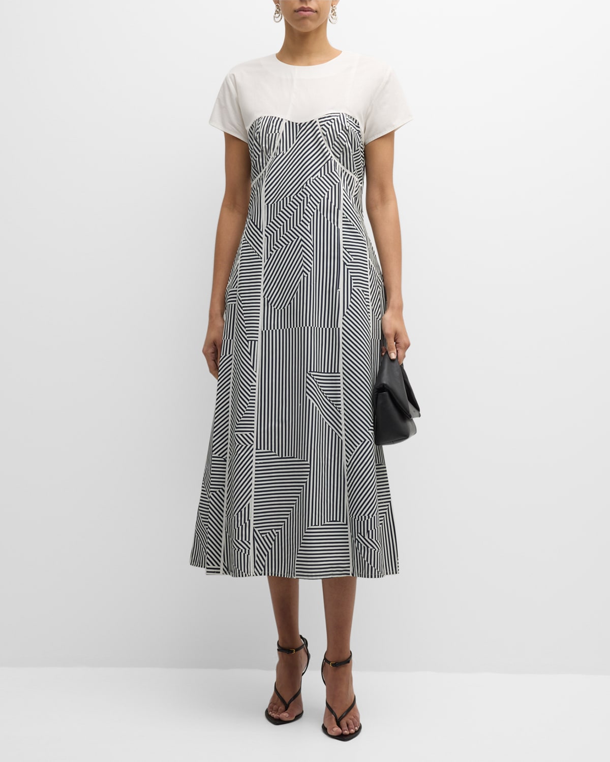 Shop Lovebirds Stripes On Me A-line Cotton Midi Dress In Navy And White