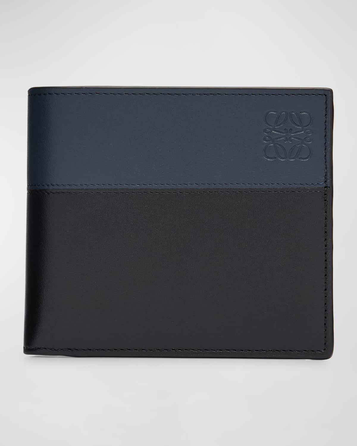 Shop Loewe Men's Anagram Bicolor Leather Bifold Wallet In Blackdeep Navy