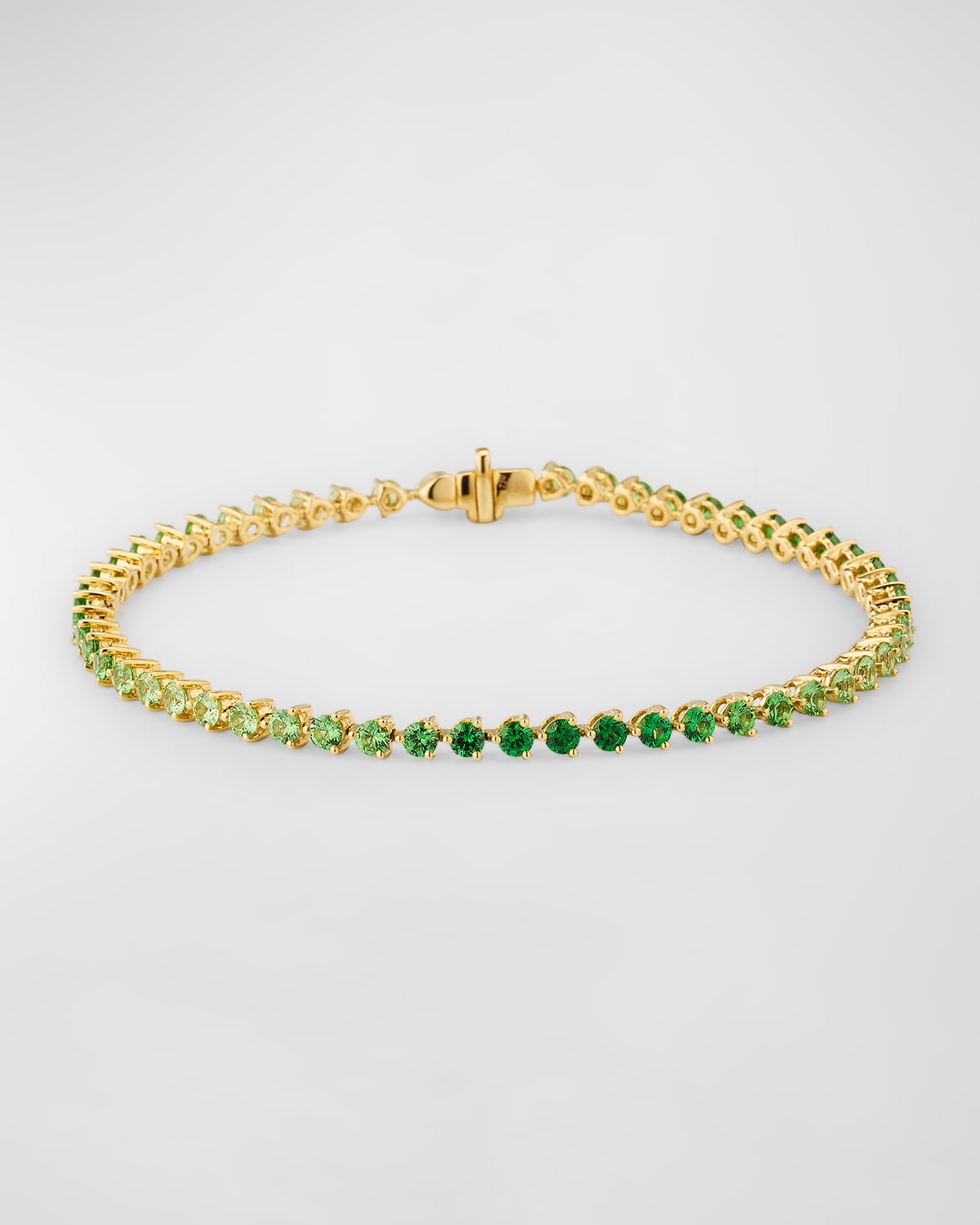 18K Yellow Gold Green Tsavorite Three-Prong Line Bracelet