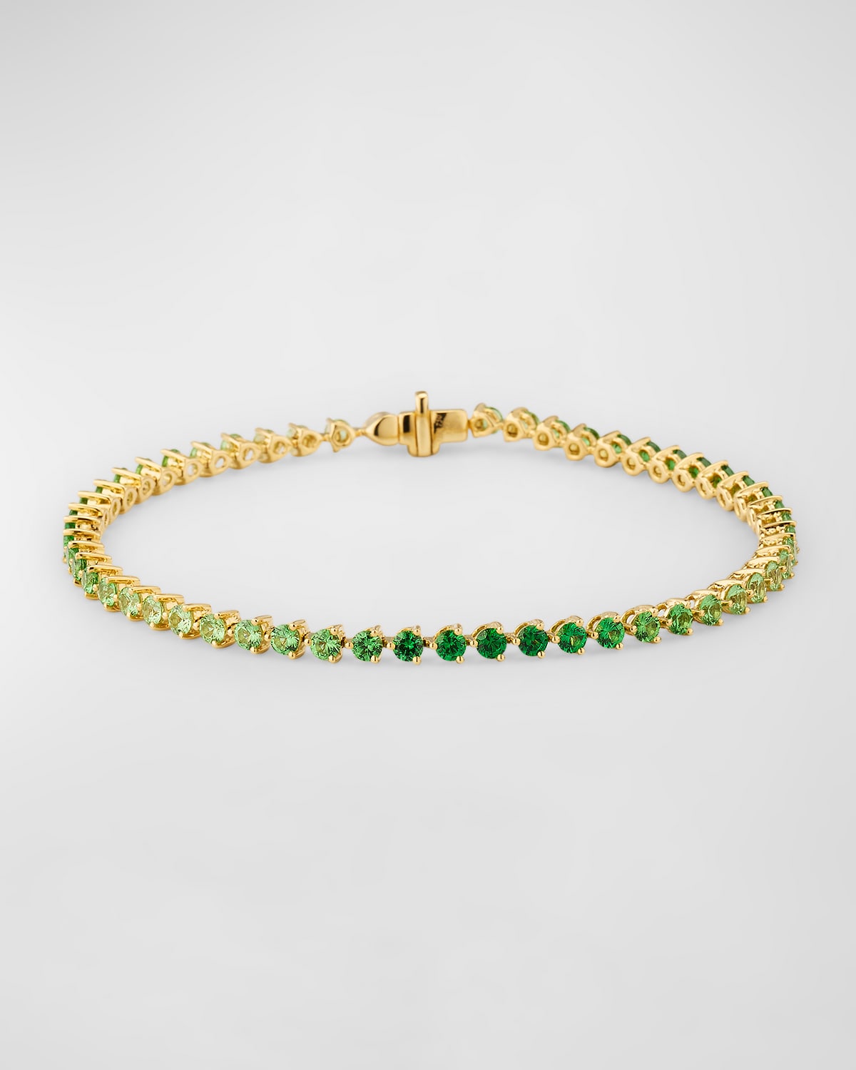 Rainbow 18K Yellow Gold Ombré Green Tsavorite Tennis Bracelet