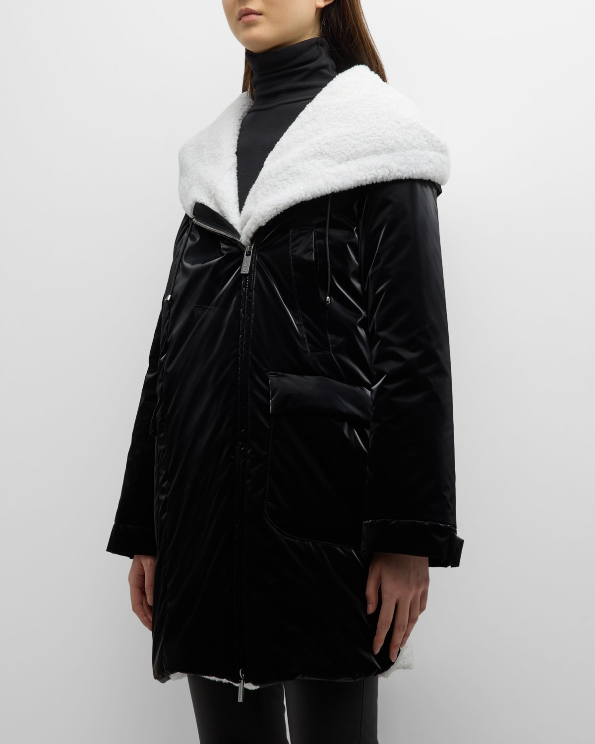 Gorski Asymmetric Quilted Parka With Shearling Lamb Trim In Blackwhite