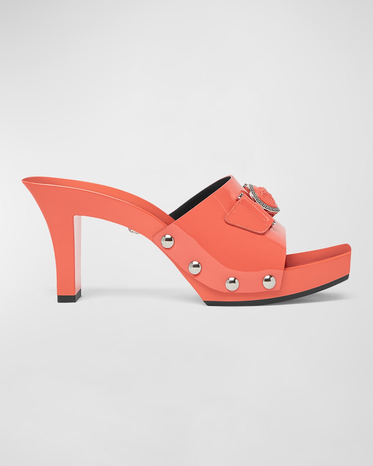 Shop Versace Medusa Leather Mule Sandals In 1ra8p-coral-palladium