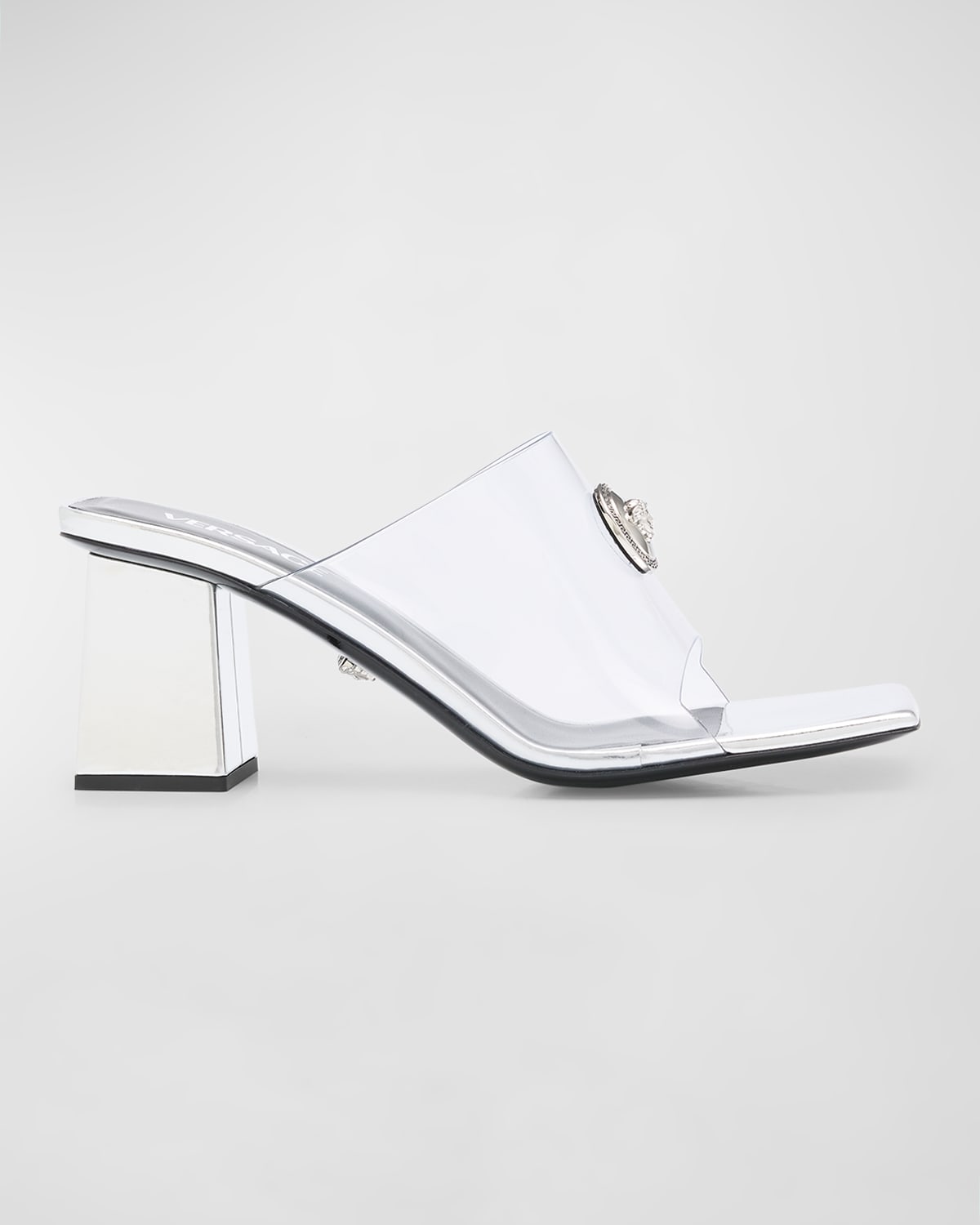 Shop Versace Medusa Transparent Slide Mule Sandals In Trasparent Silver-palladium