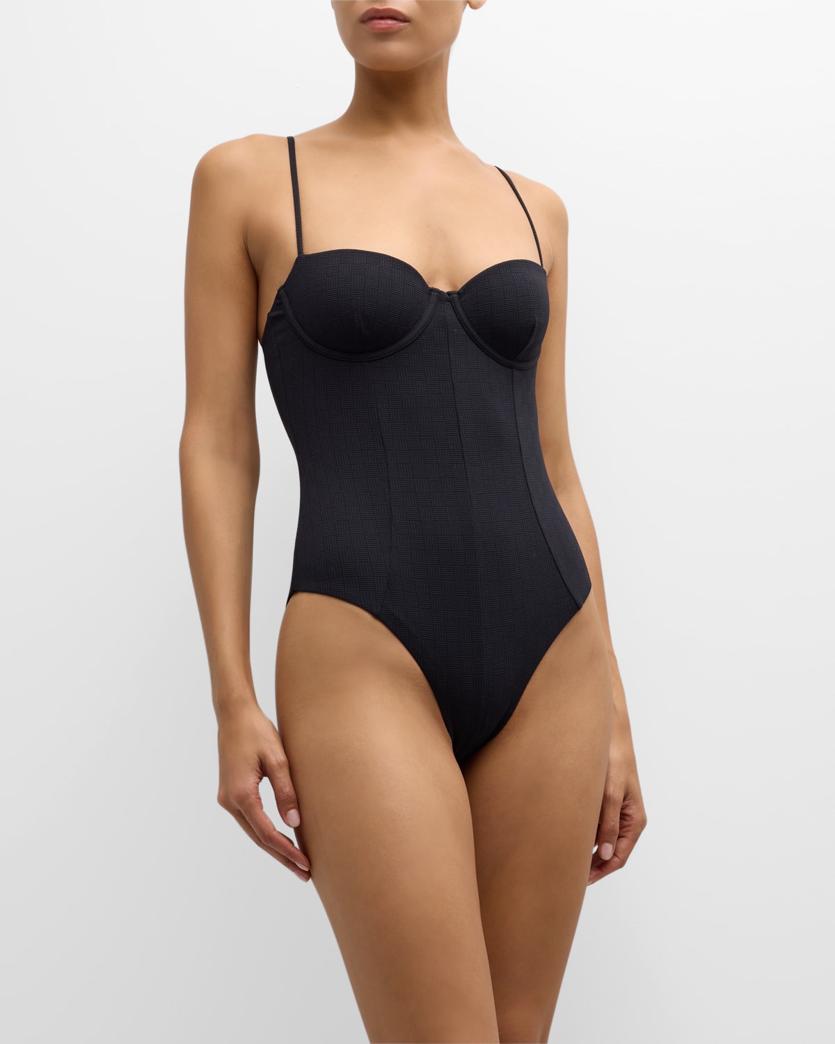 Shop Onia Helena Textured Balconette One-piece Swimsuit In Black
