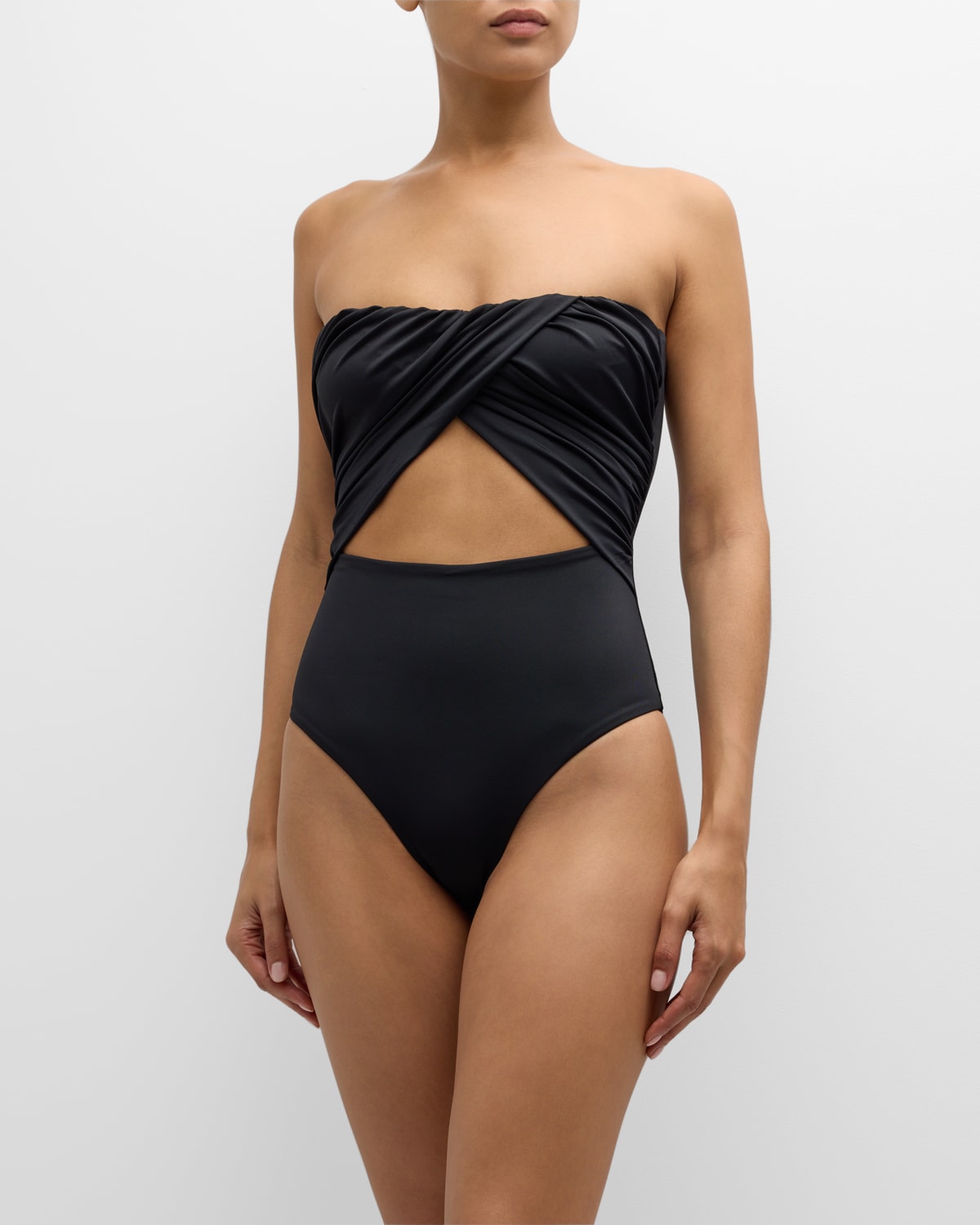 Shop Onia Audrey Strapless Crossover Cutout One-piece Swimsuit In Black