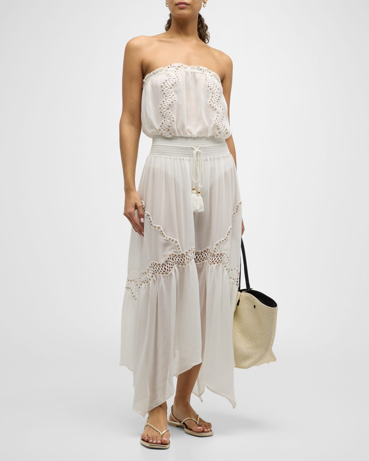 Ramy Brook Mallory Embellished Maxi Dress Swim Cover-up In White