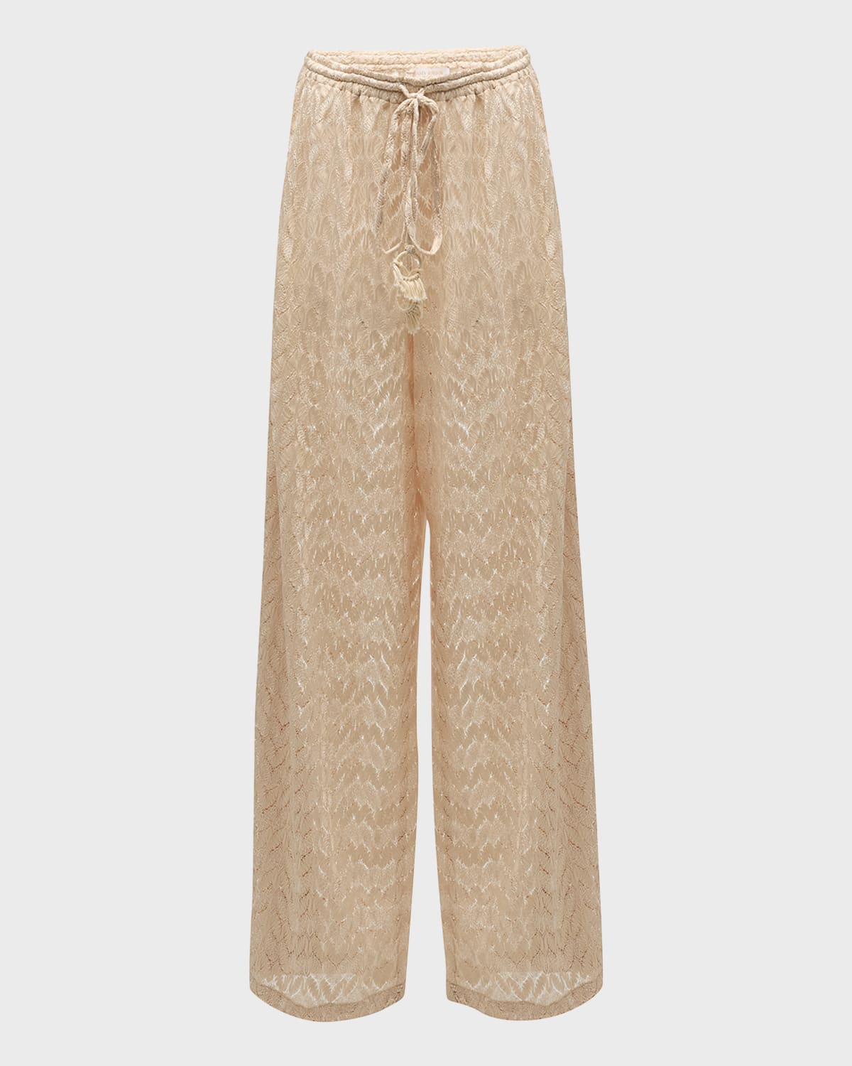 Ramy Brook Eve Crochet Wide-leg Pants In Sand Chevron Fringe