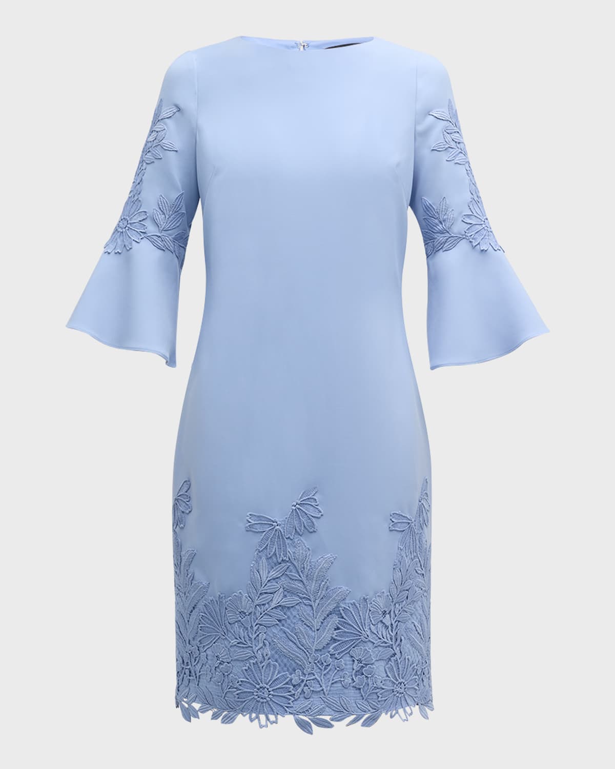 Shop Rickie Freeman For Teri Jon Lace-trim Bell-sleeve Crepe Midi Dress In Periwinkle