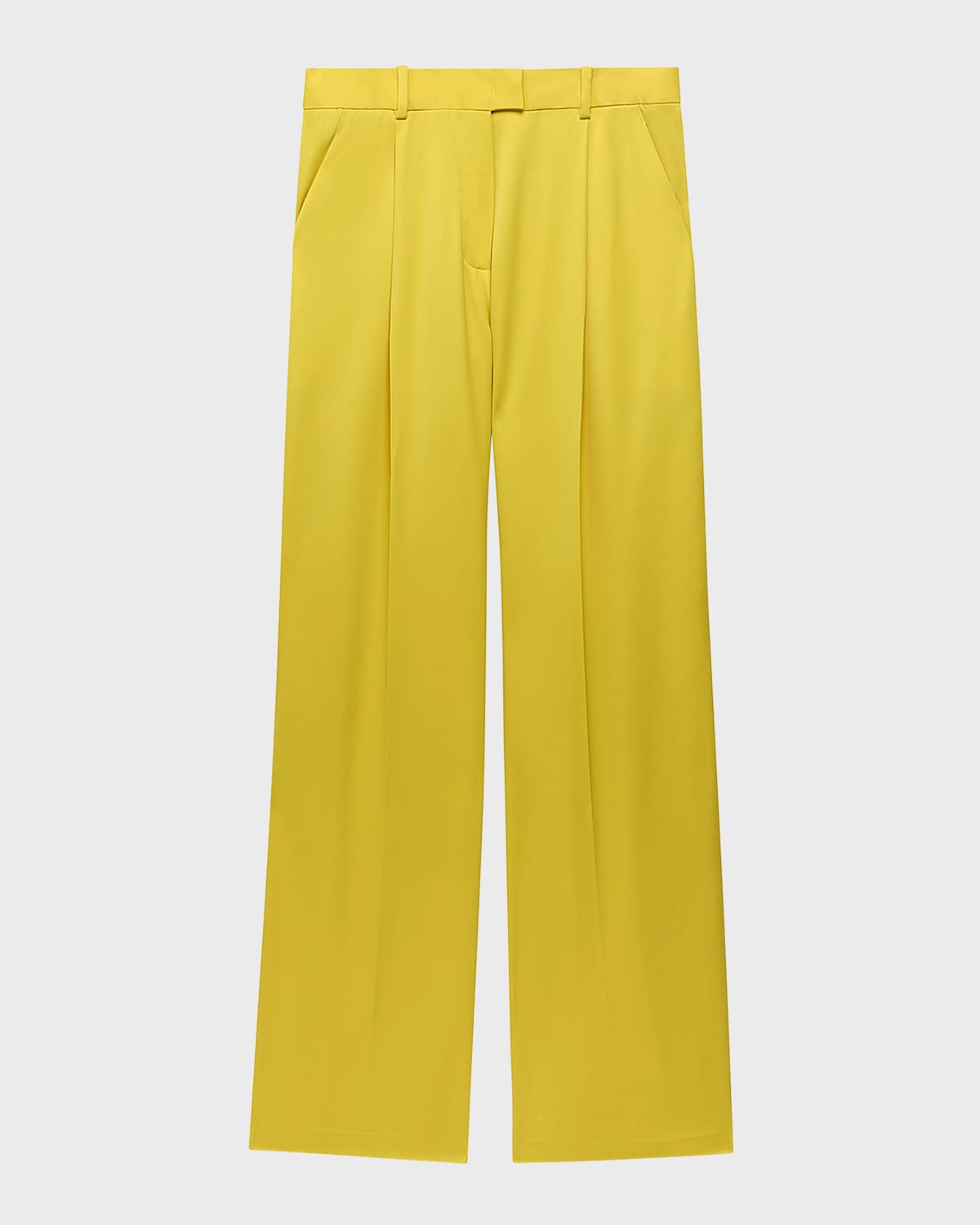 Another Tomorrow Pleated Wide-leg Wool Trousers In Bright Chartreuse