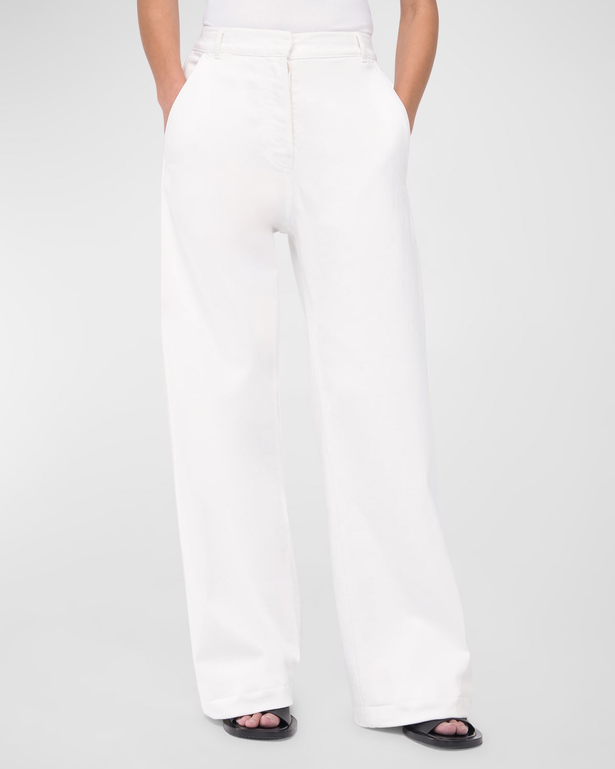 Another Tomorrow Carpenter Denim Wide-leg Trousers In Off White