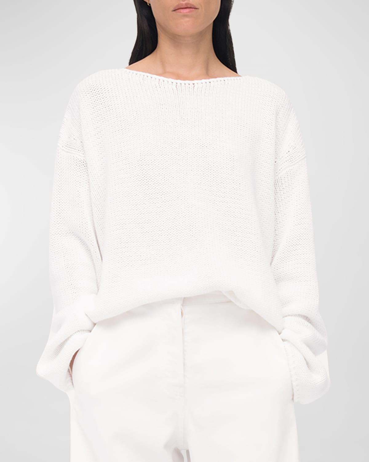 Another Tomorrow Draped Knit Sweater In White