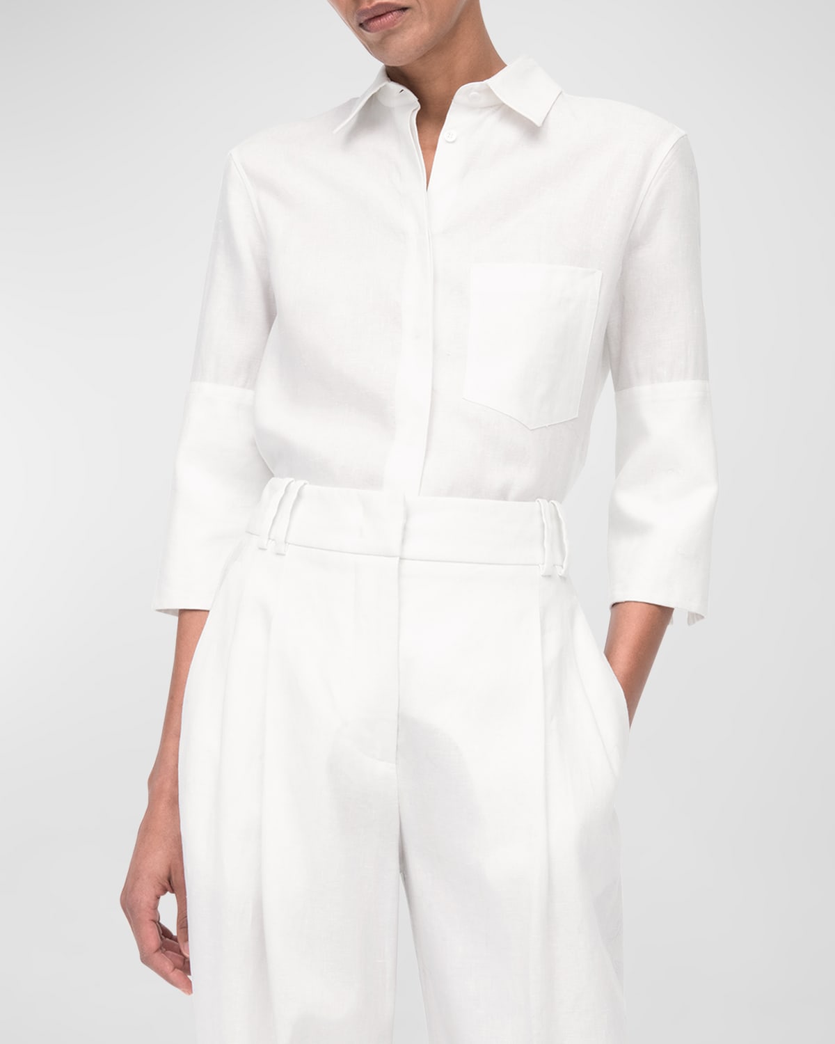 Another Tomorrow French-cuff Linen Blouse In White