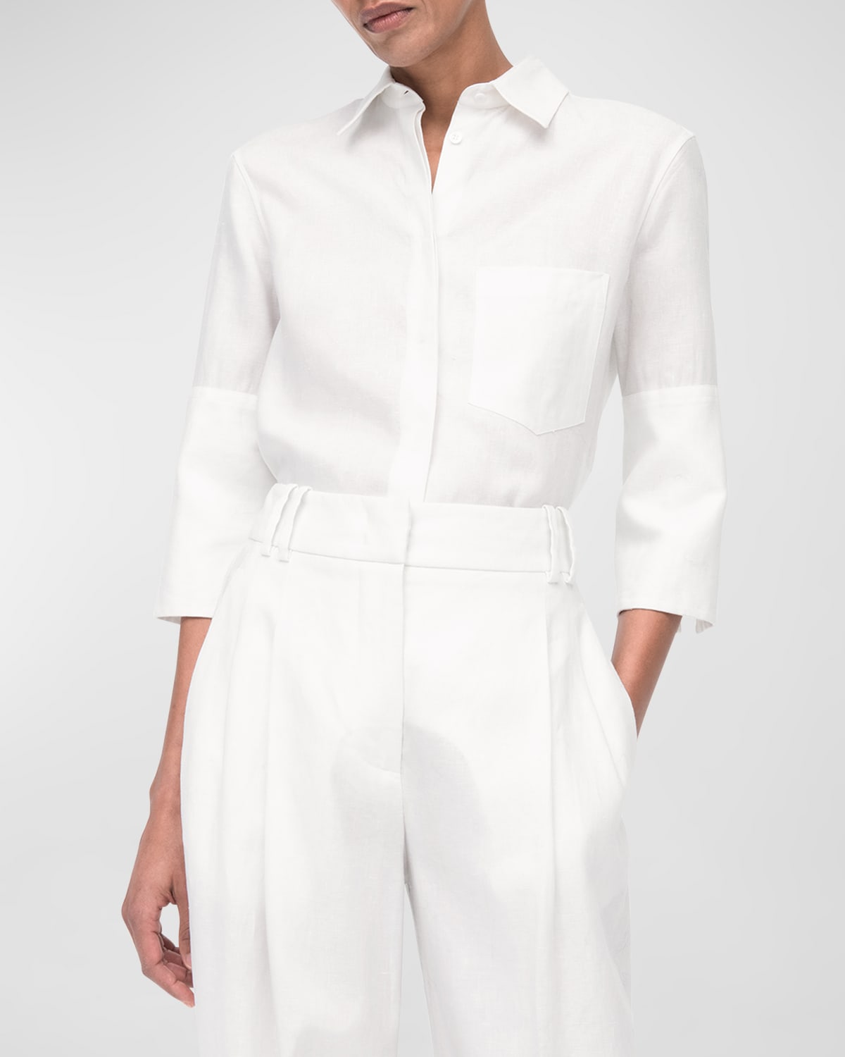 Another Tomorrow French Cuff Blouse In White