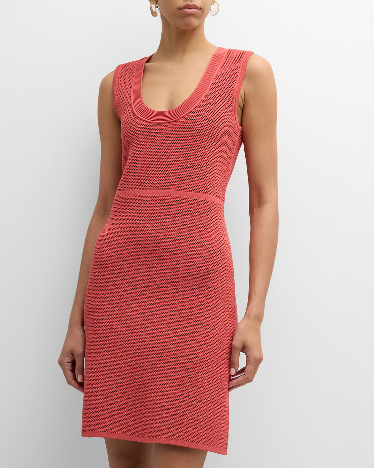 St. John Scoop-neck Sleeveless Bi-tonal Stretch Mesh Knit Mini Dress In Rose/dark Claret