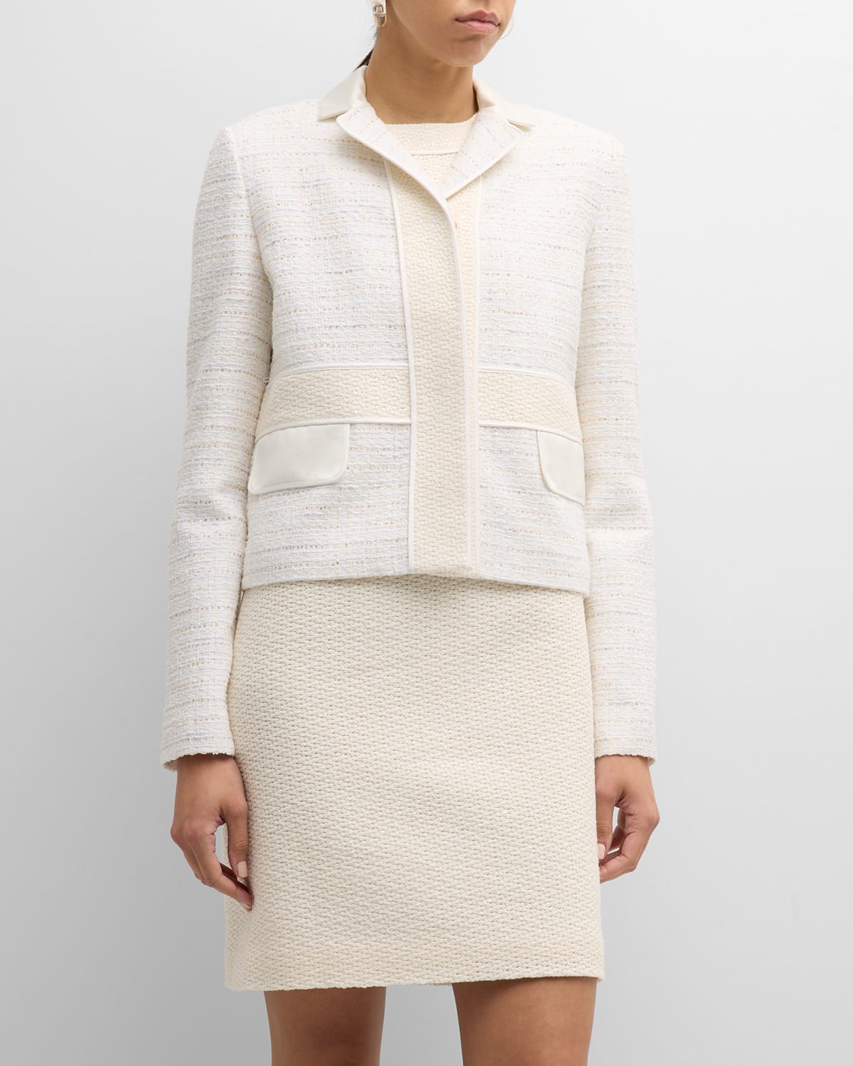 Shop St John Featherweight Sequin Tweed And Textured Open Weave Jacket In Ivory Multi