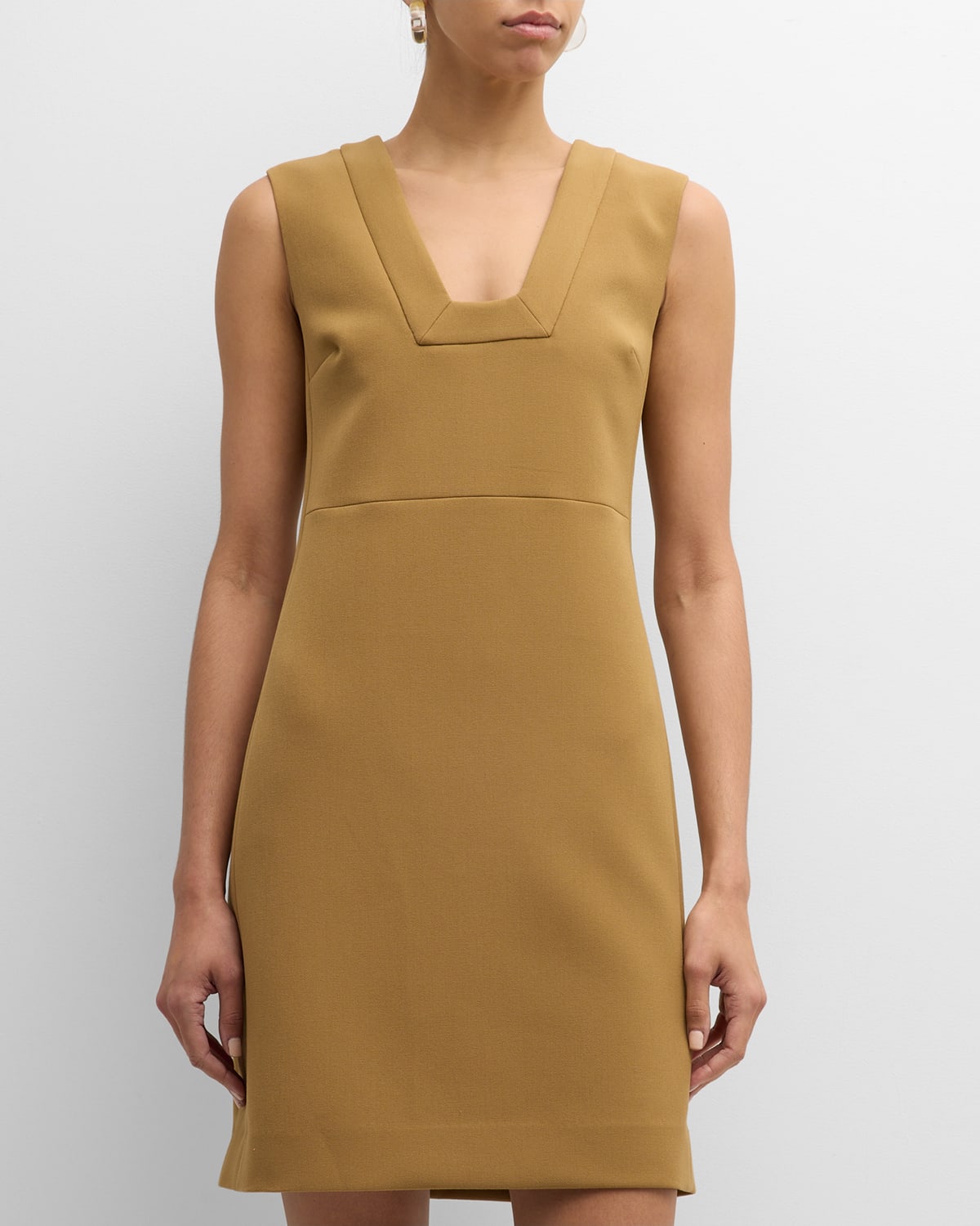 St John Square-neck Sleeveless Stretch Crepe Mini Suiting Dress In Brown