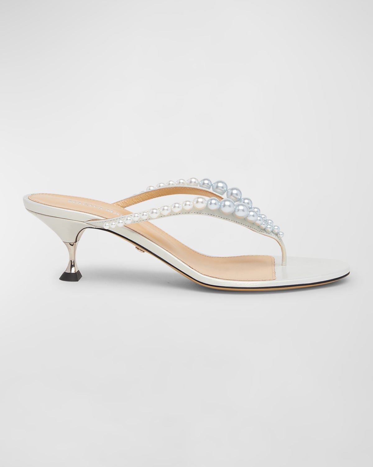 Shop Mach & Mach Sirene Pearly Leather Thong Sandals In Pearl White