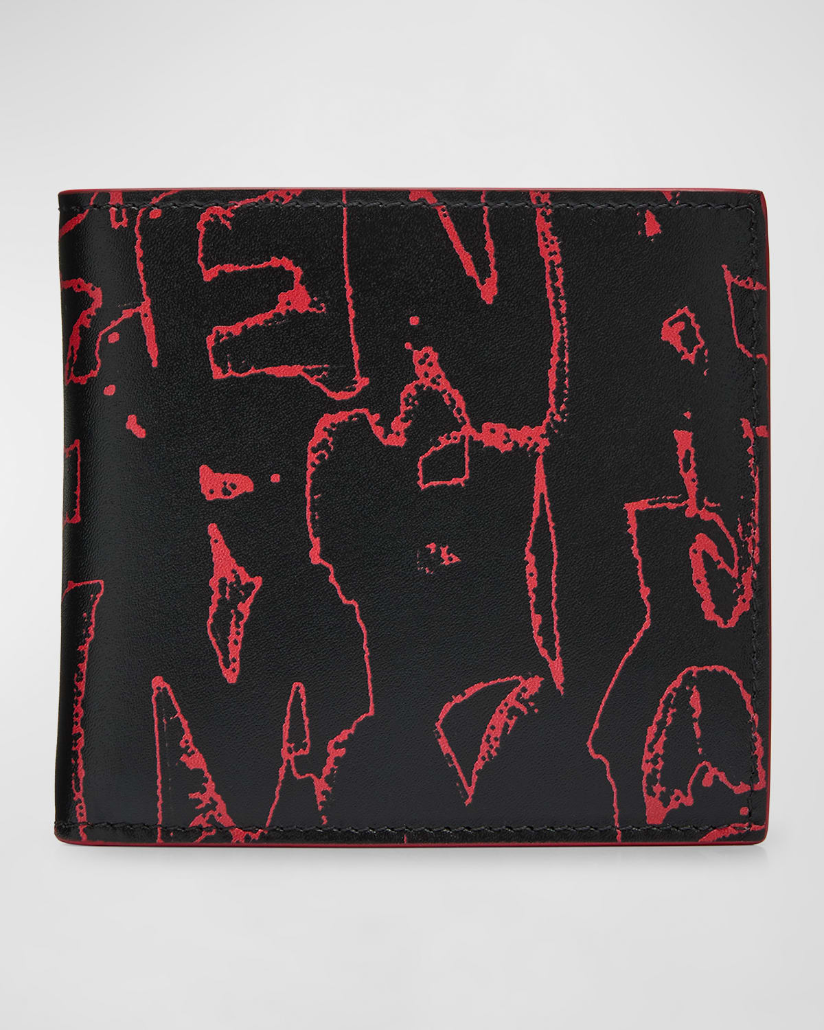 Shop Alexander Mcqueen Men's Printed Leather Billfold Wallet In Blackscarlet