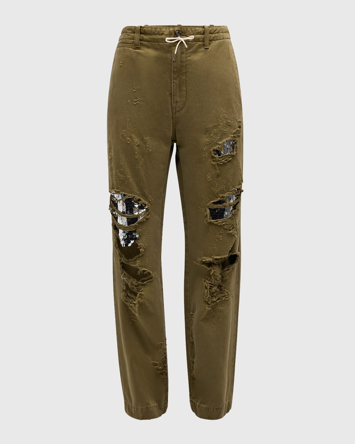 Shop Darkpark Riri Shredded Paper Bag Pants In Military Green