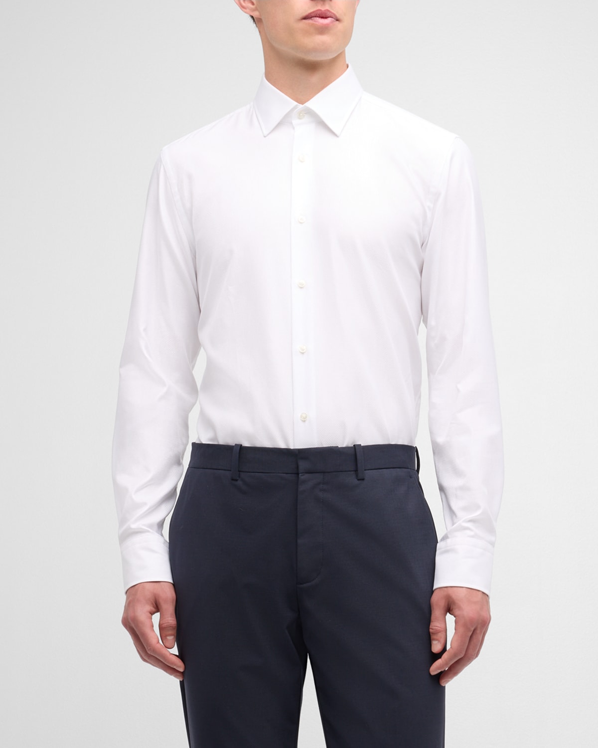 Hugo Boss Men's Slim-fit Textured Organic Cotton Dress Shirt In White