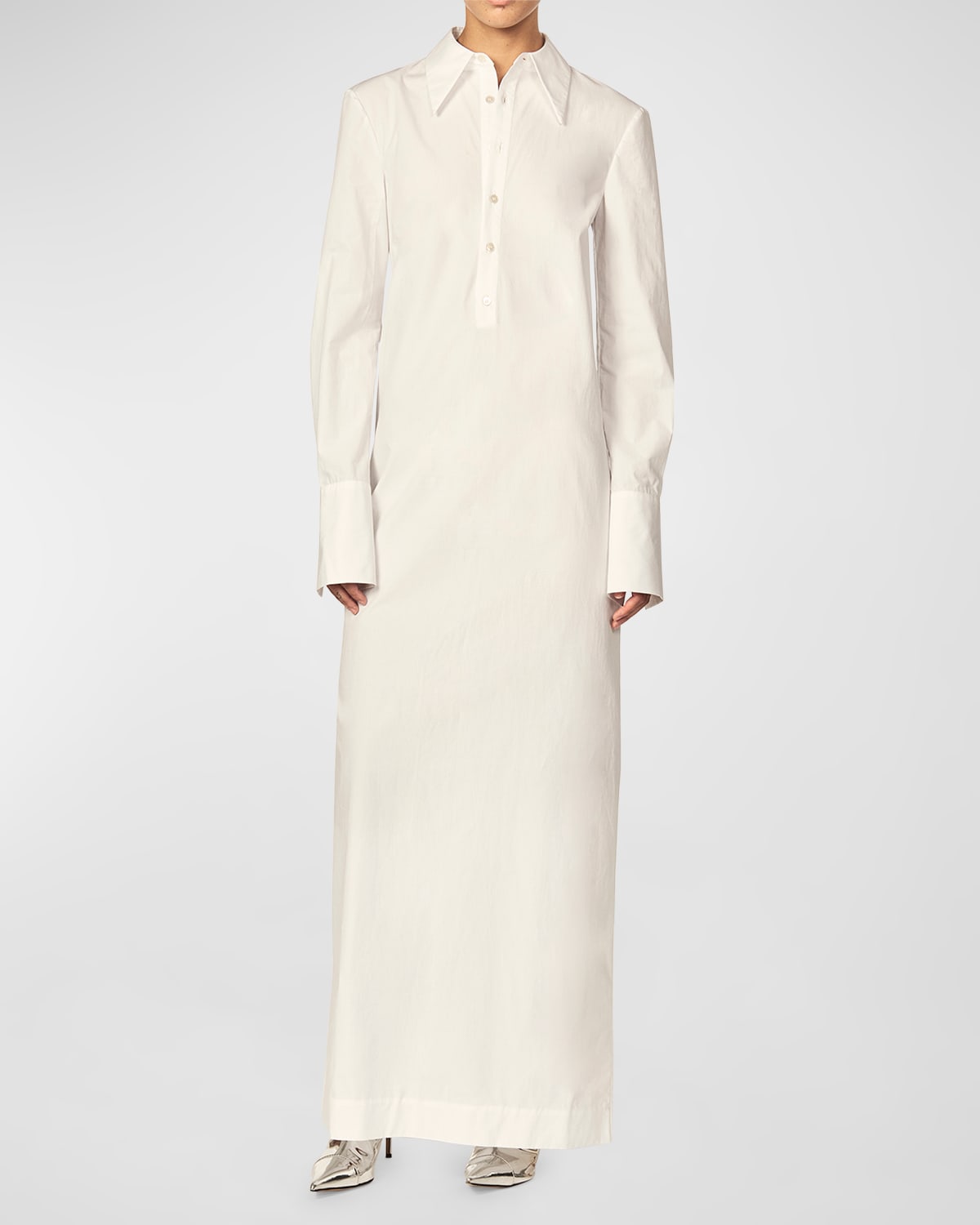 Shop Interior Fletcher Long-sleeve Strong-shoulder Maxi Shirtdress In Whiteout