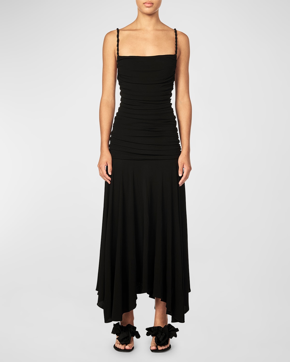 Shop Interior Viradora Ruched Drop-waist Sleeveless Maxi Dress In Midnight