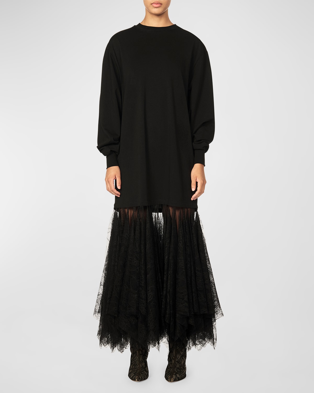Shop Interior Nomi Long-sleeve Lace Godet-hem Maxi Dress In Black