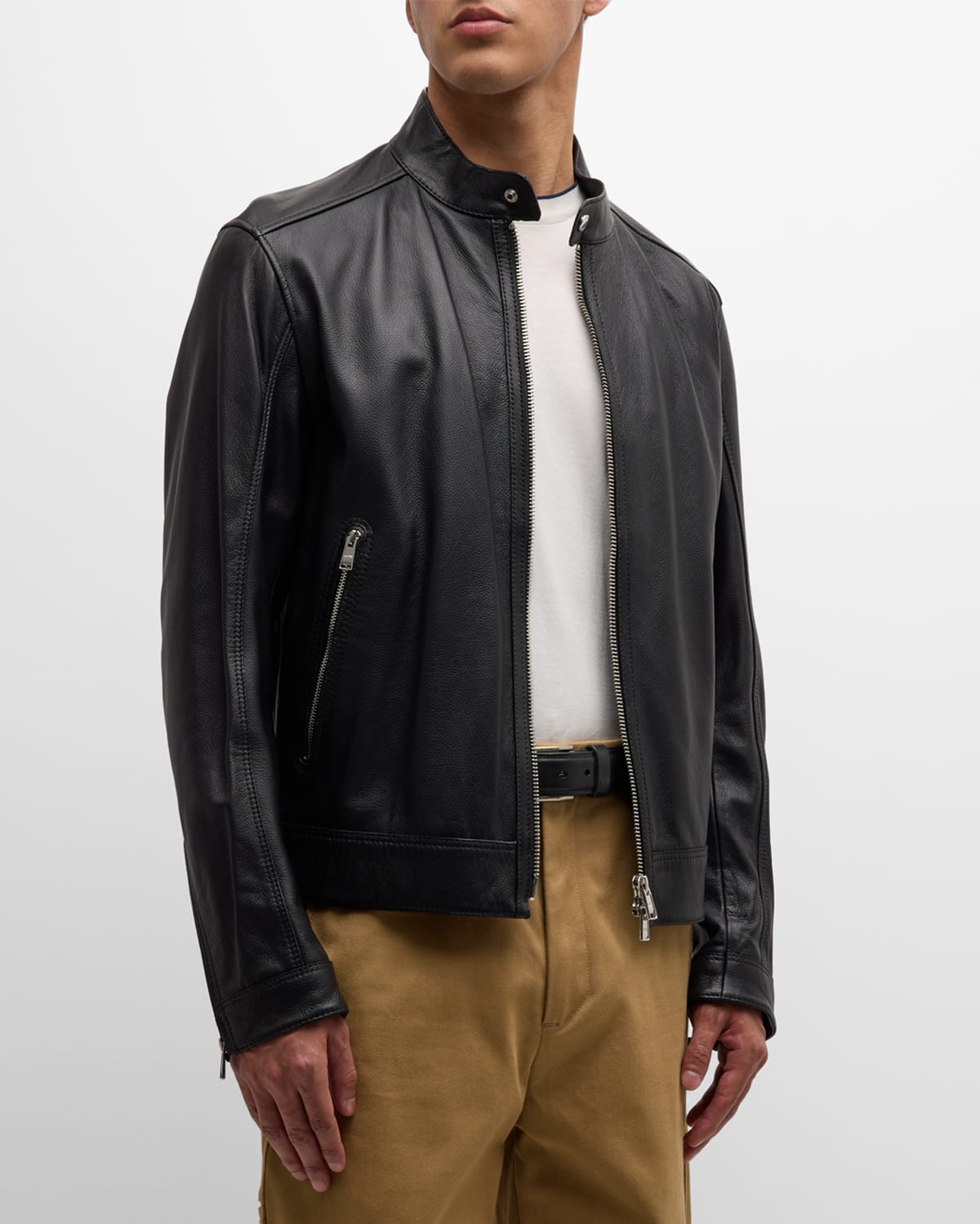 Shop Hugo Boss Men's Grained Leather Jacket In Black