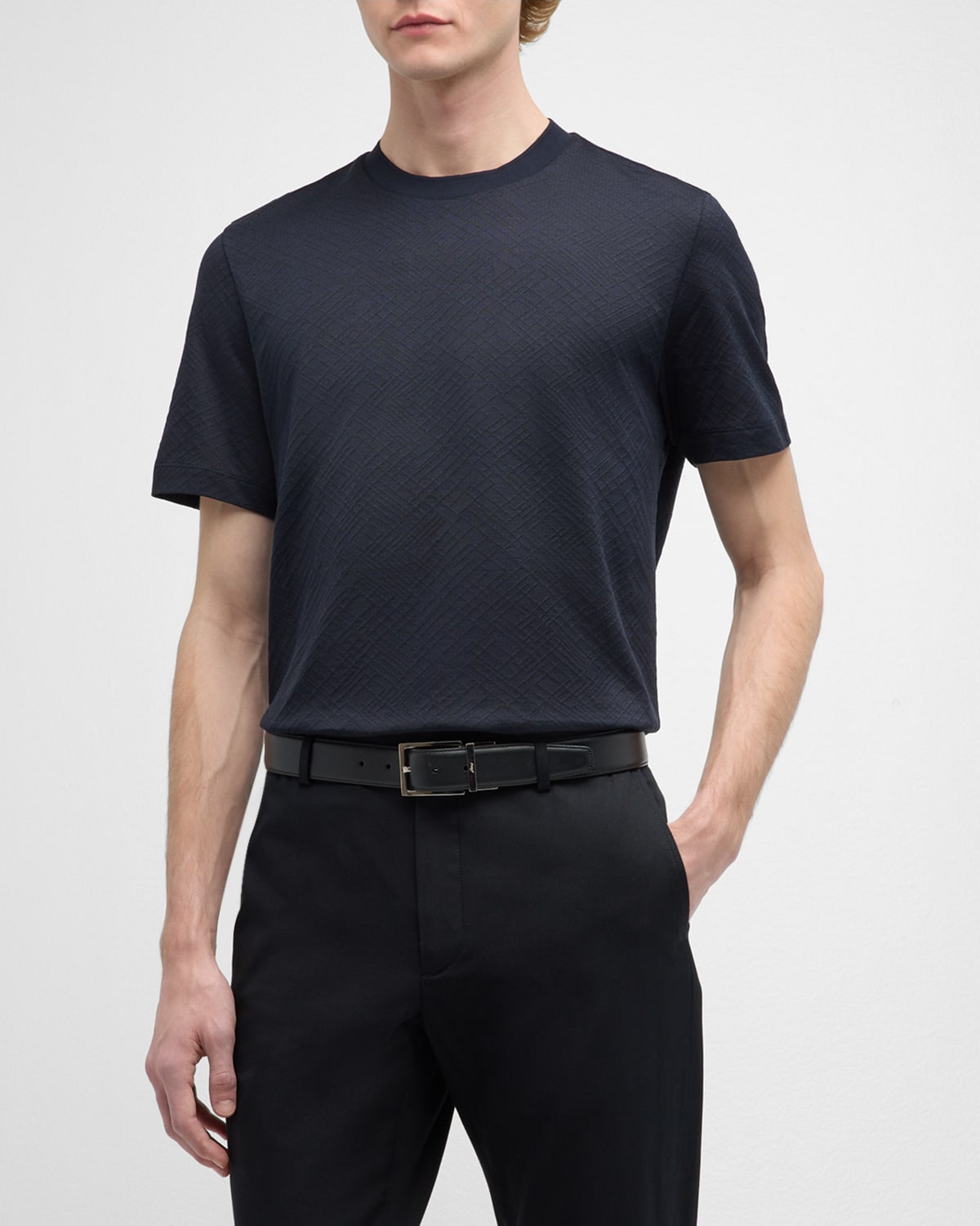 Shop Hugo Boss Men's Cotton Jacquard Crewneck T-shirt In Dark Blue