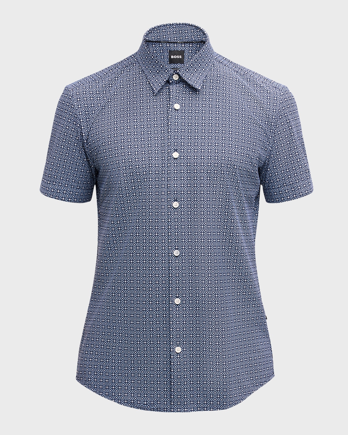 Hugo Boss Regular-fit Shirt In Printed Stretch-linen Chambray In Pastel Blue