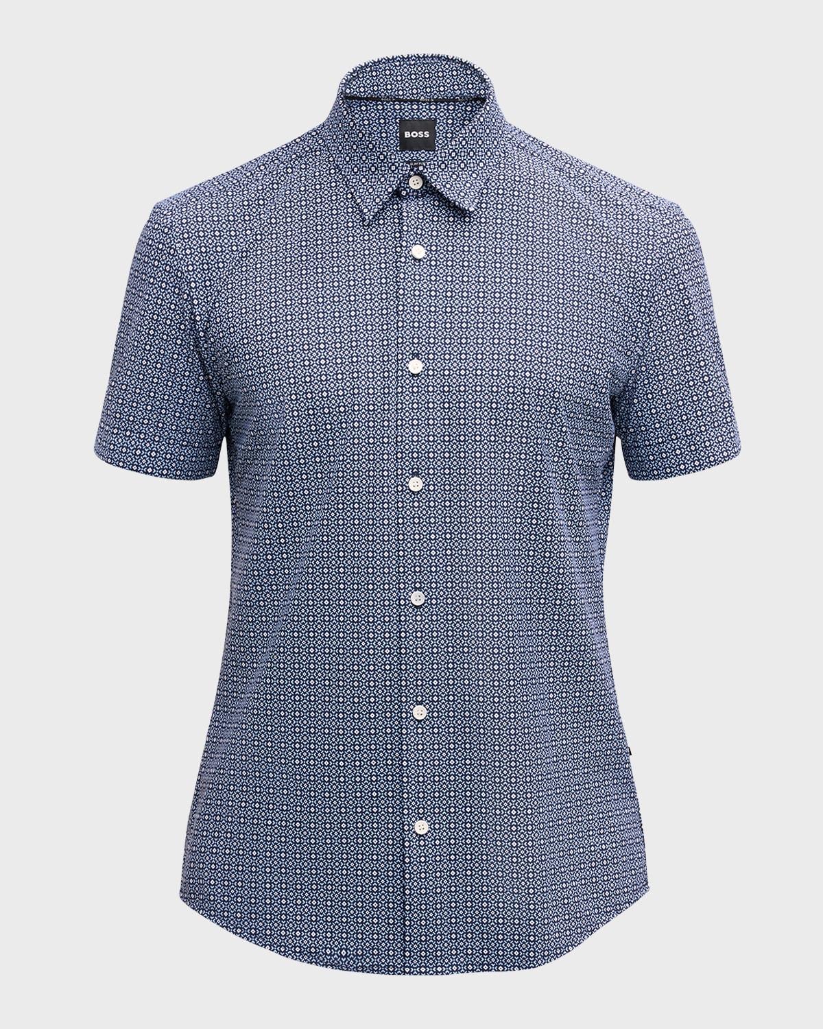 Shop Hugo Boss Men's Cotton Diamond-print Short-sleeve Shirt In Pastel Blue