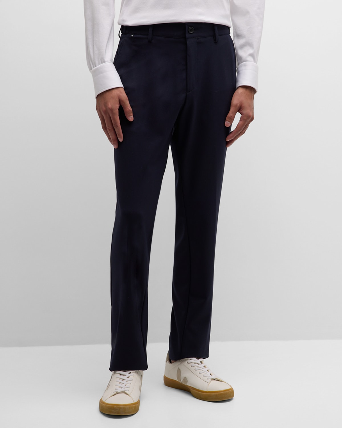 Hugo Boss Men's Solid Cotton Trousers In Dk Bu