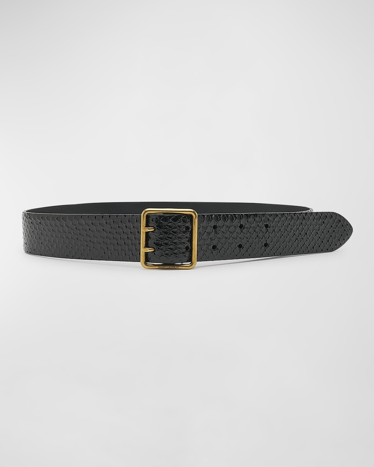 Saint Laurent Python Snakeskin Belt With A Square Buckle In 1000 Black