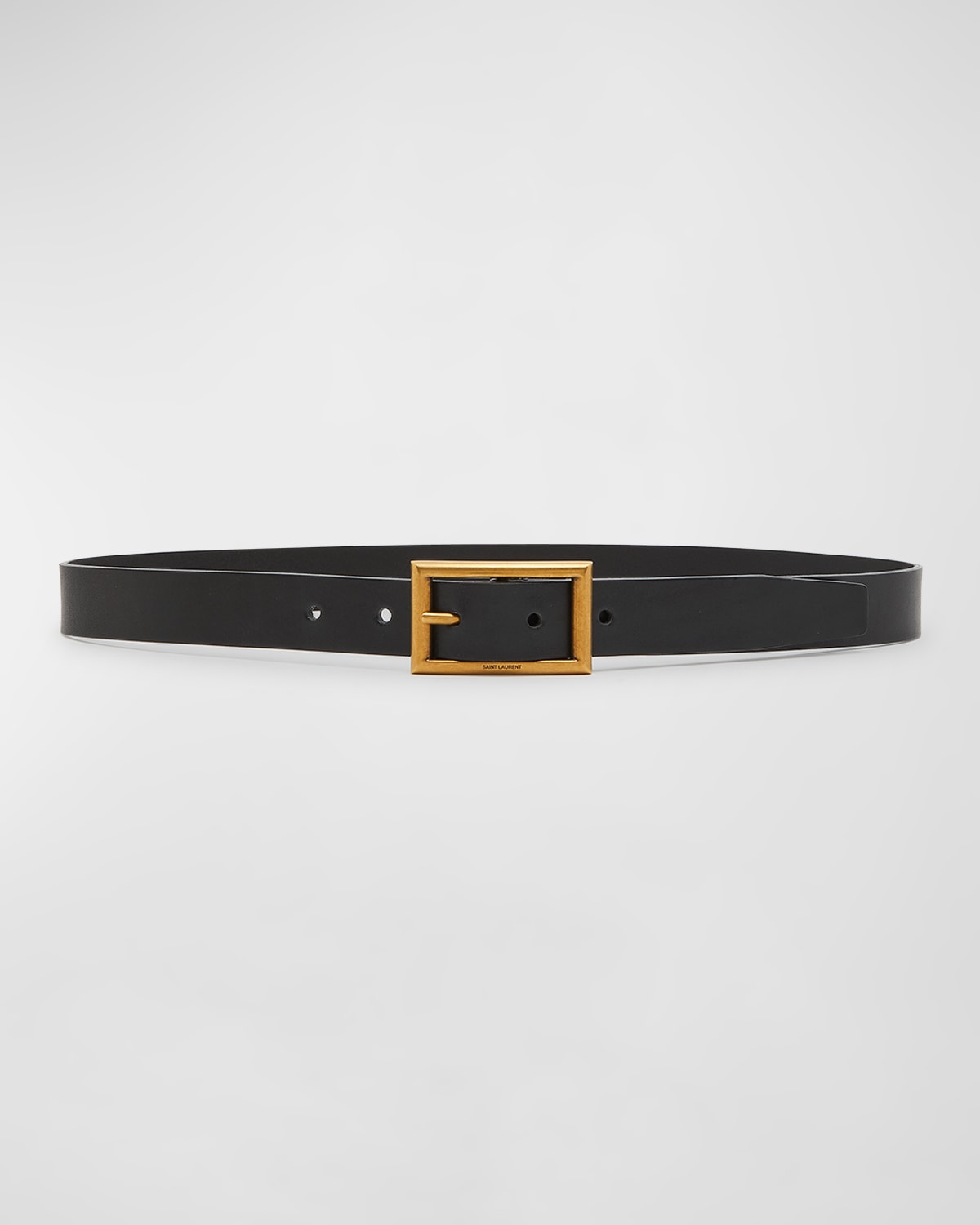 Saint Laurent Smooth Leather Belt With A Rectangular Buckle In 1000 Black