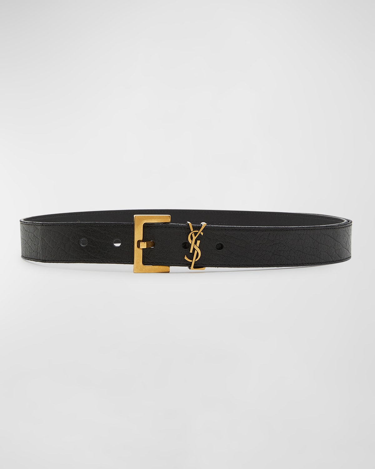 Saint Laurent Ysl Pebble-grain Leather Belt In 1000 Black