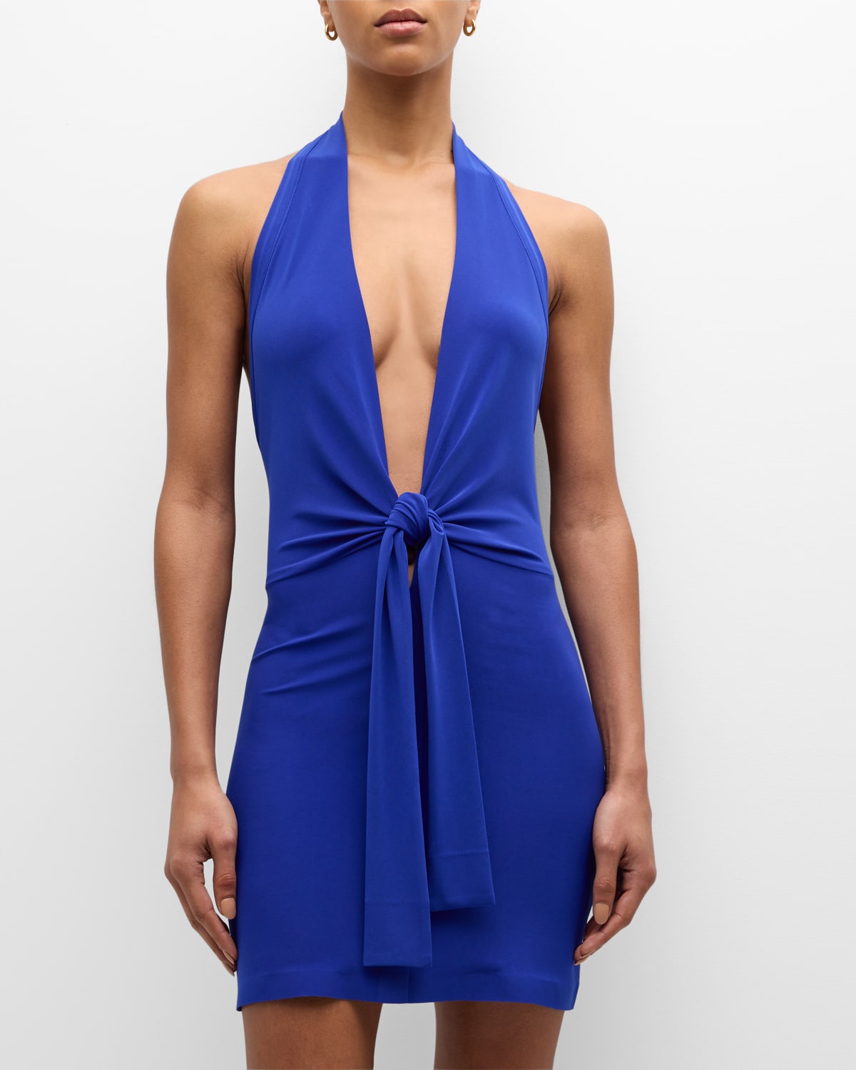 Norma Kamali Tie-front Halter Mini Dress In Electric Blue