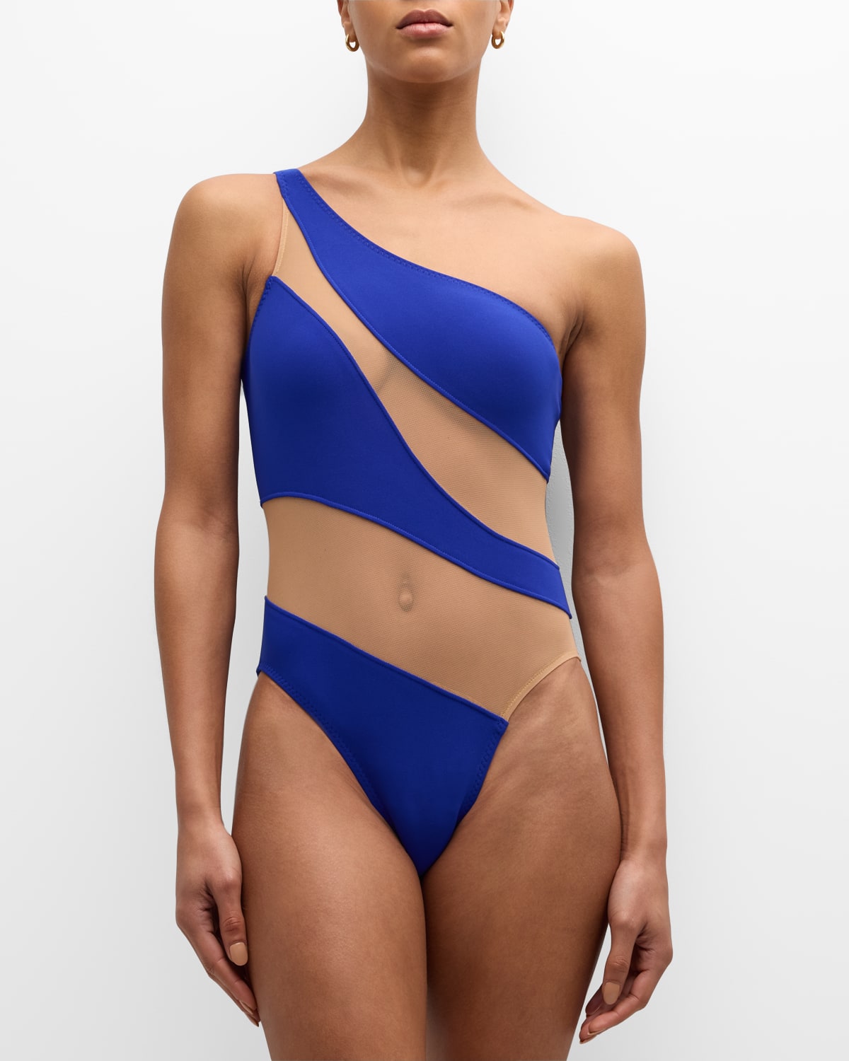 Shop Norma Kamali Snake Mesh One-piece Swimsuit In Electric Bluenude