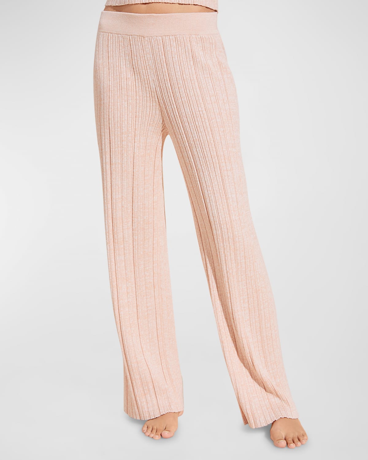 Shop Eberjey Infinite Ribbed Straight-leg Lounge Pants In Peach Parfait