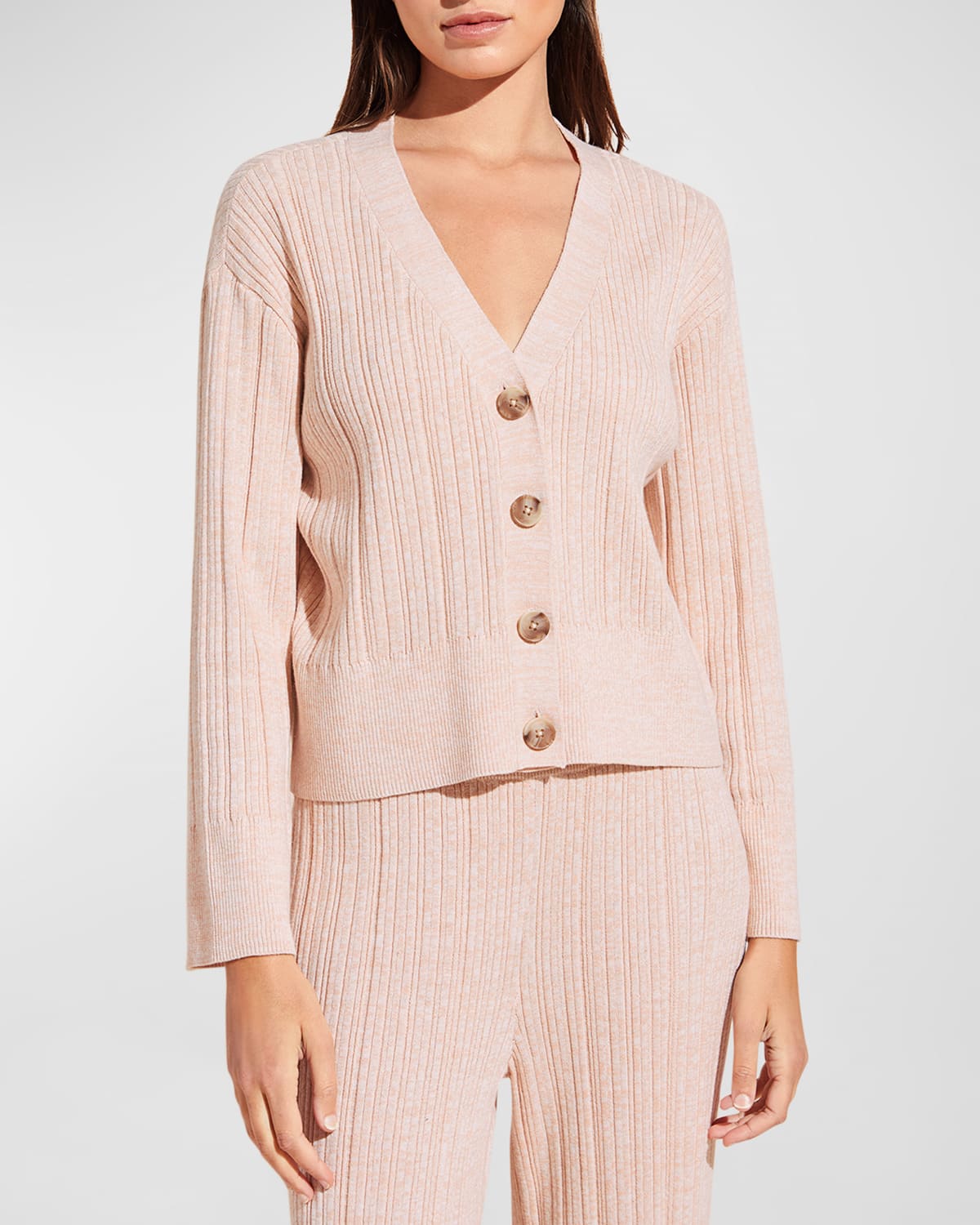 Shop Eberjey Infinite Ribbed Button-down Cardigan In Peach Parfait