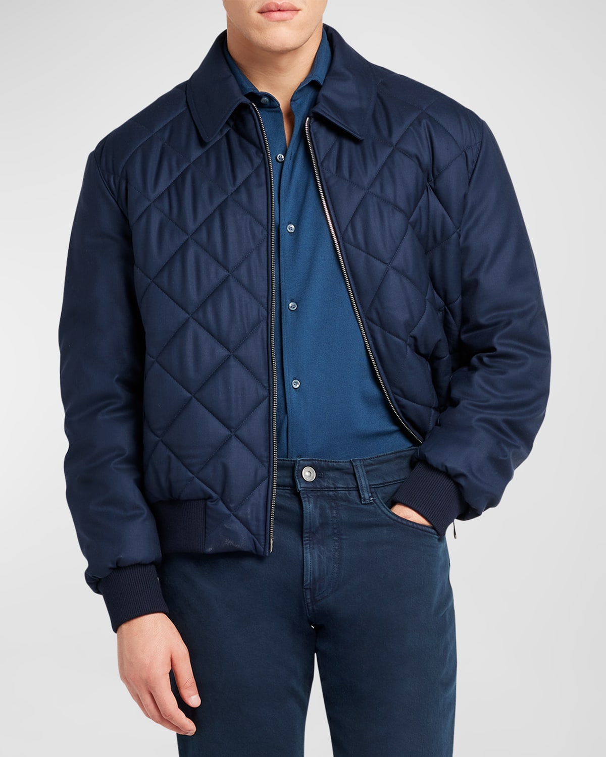 Shop Loro Piana Men's Ampay Quilted Wool Bomber Jacket In Blue/navy