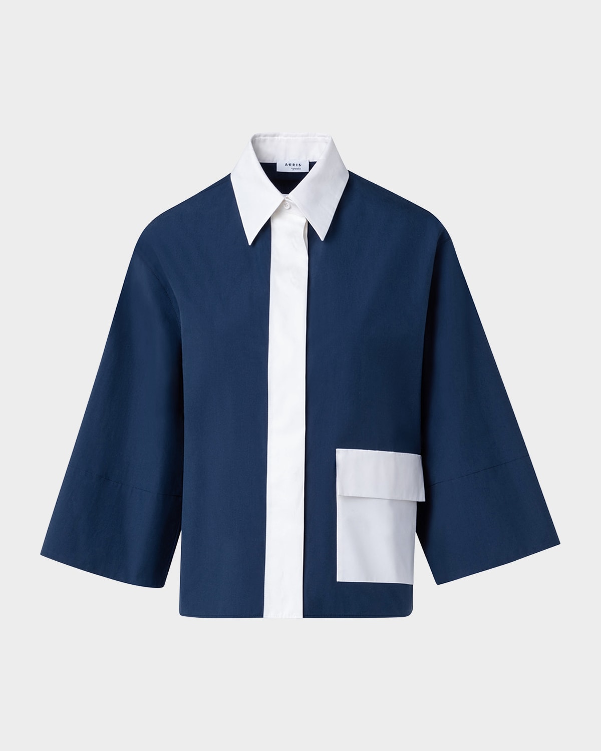 Akris Punto Colorblock Cotton Poplin Boxy Collared Blouse In Ink-cream
