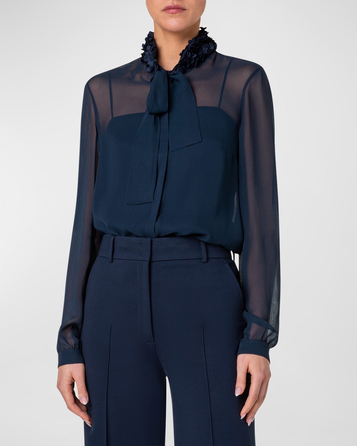 Shop Akris Punto Techno Crepe Blouse With Lasercut Floral Details In Ink