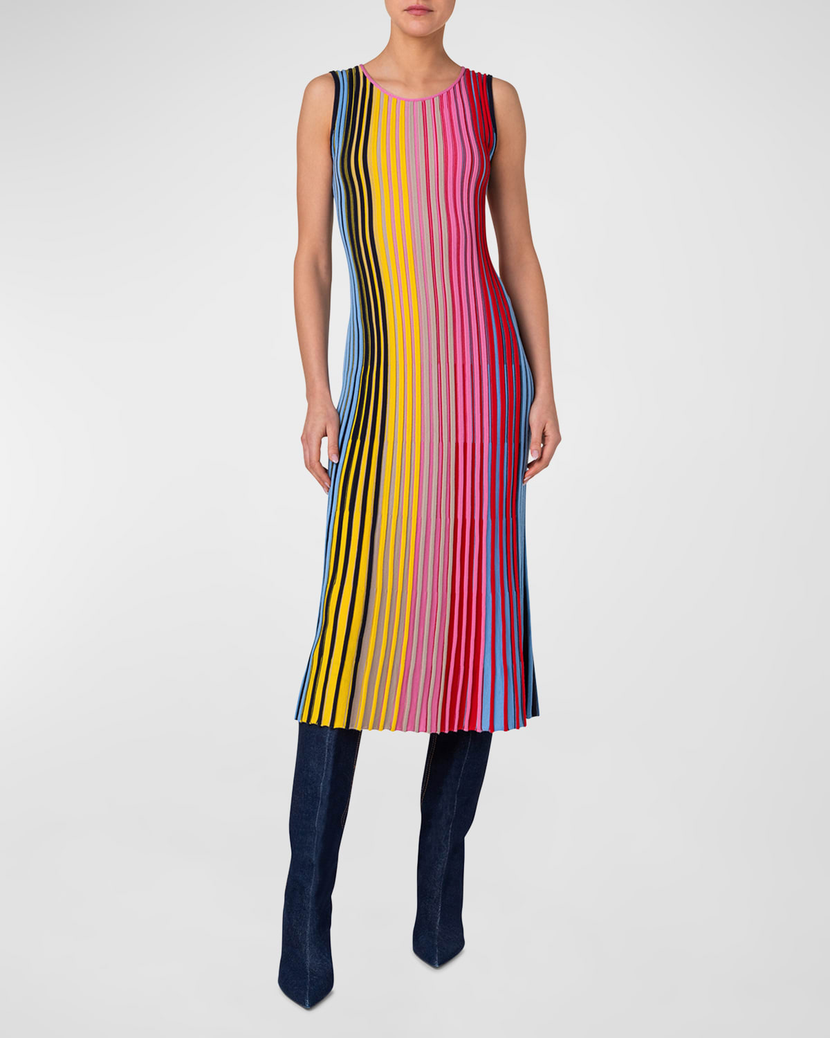 Reverse Rainbow Knit Sleeveless Midi Dress