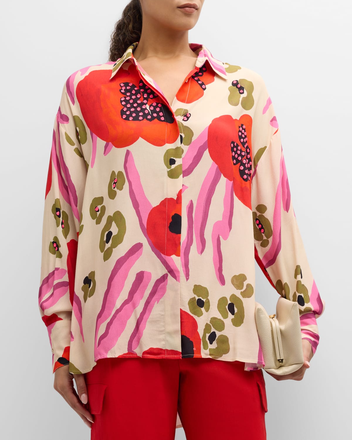Essentiel Antwerp Famsel Oversized Floral Button-front Shirt In Off White