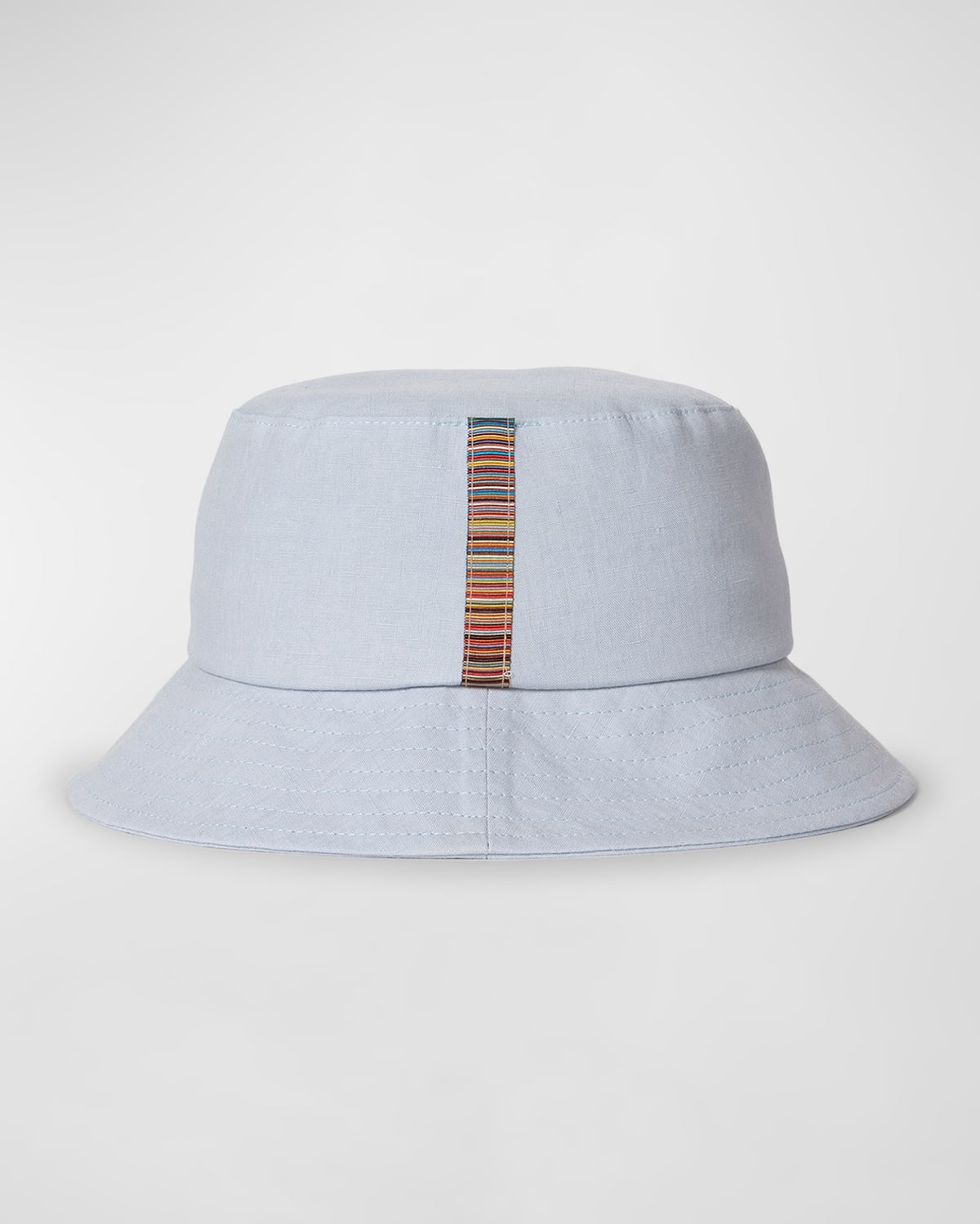 Shop Paul Smith Men's Linen Bucket Hat With Stripe Trim In Light Blue