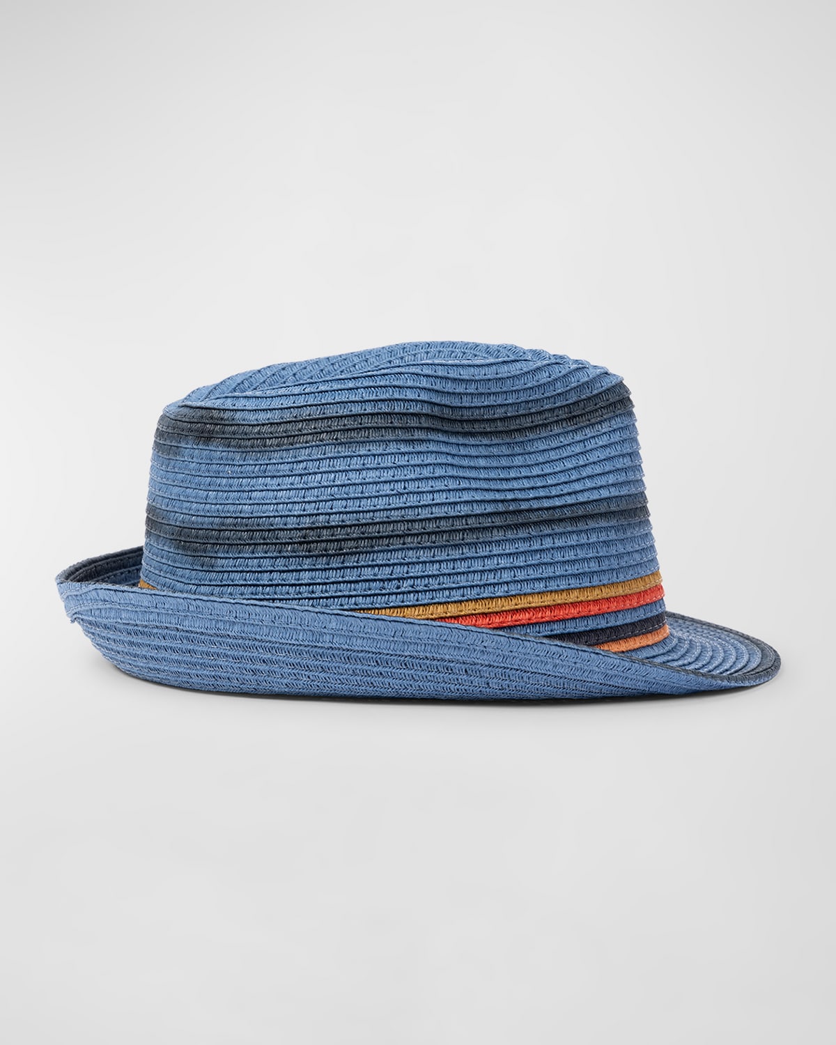 Shop Paul Smith Men's Trilby Bright Stripe Straw Fedora Hat In Blue