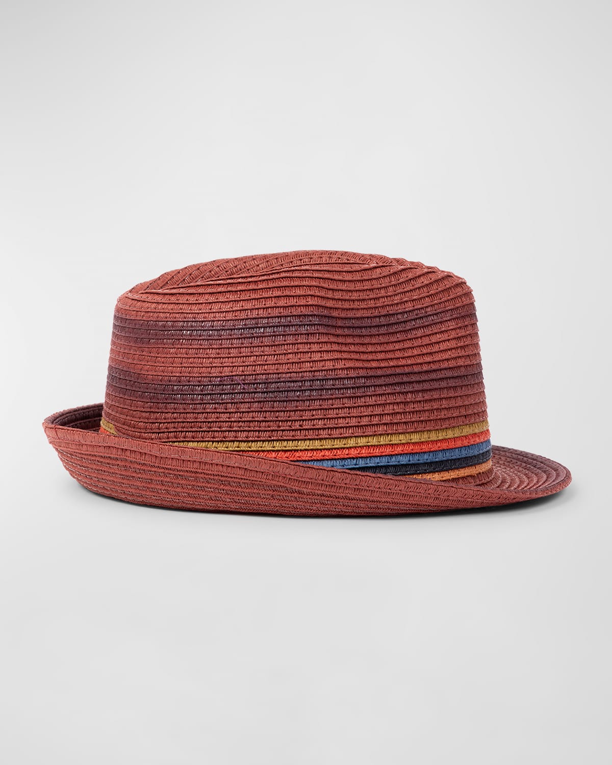 Shop Paul Smith Men's Trilby Bright Stripe Straw Fedora Hat In Red