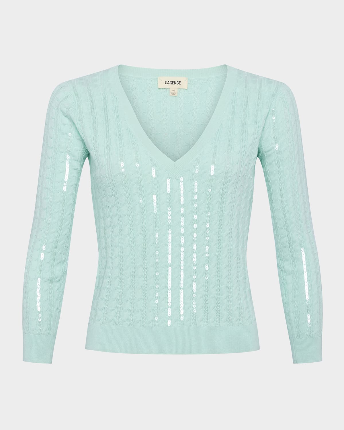 L Agence Trinity Sequin Cabled Pullover Sweater In Pale Jade In Pale Jade